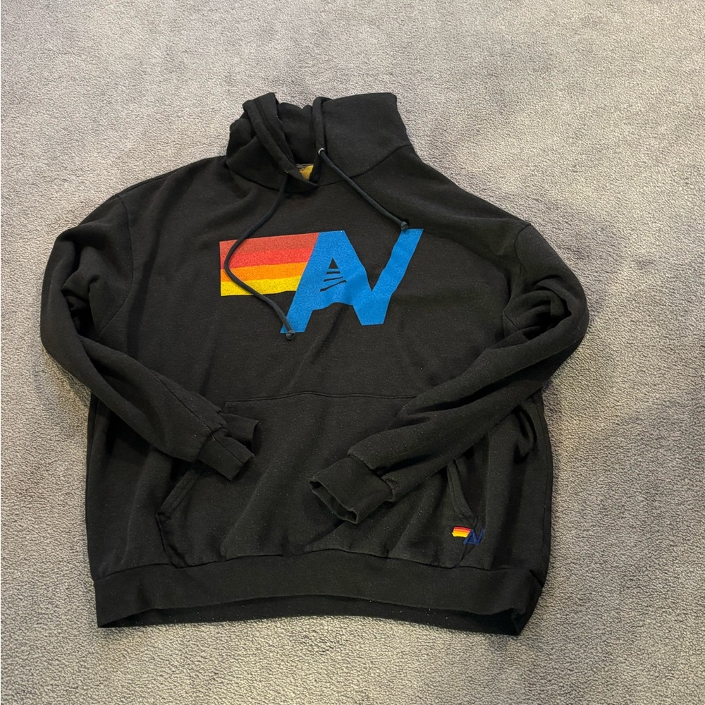 Aviator Nation Black Hoodie with Blue and Red-Yellow Logo